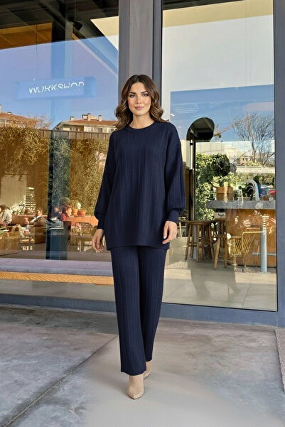 TrendParis Λεπτό μανίκι νυχτερίδα πλεκτό παντελόνι τουνίκ Σετ δύο τεμαχίων