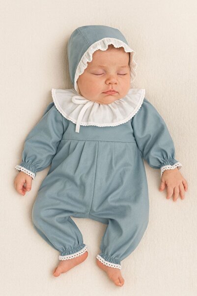 Hobidik طقم رومبير بتفاصيل كشكش باللون الأخضر المائي للأطفال