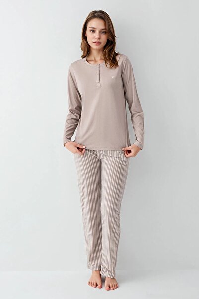 Loule Kadın Giyim %100 Pamuklu Uzun Kol Pijama Takımı L1.AR.342.5.001