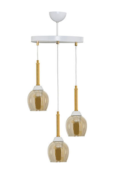 DEDE ÜÇLÜ MANDARİN SARKIT AVİZE BAL RENGİ CAMLI GOLD BORULU