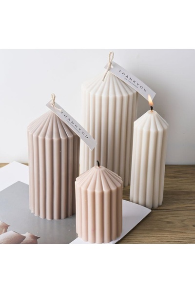 Yaratıcı sanatlar atölyesi 4'lü Büyük Boy Çizgili Silindir Mum Seti Dekoratif...