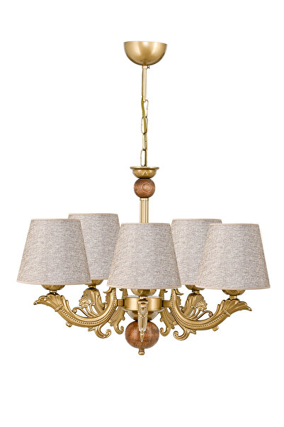 DEDE BEŞ KOLLU AHŞAPLI ESKİTME SAVA ZAMAK AVİZE KAHVE ŞAPKALI