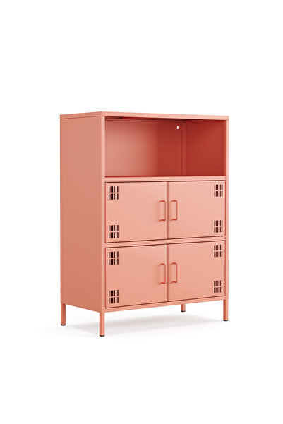 Furni24 Pera Metal Çok Gözlü Dolap, 4 Kapaklı, Açık Raflı 80,50 x 40 x 109,50 cm