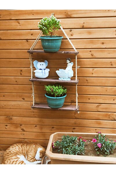 Selimoğlu Halatlı Raf Ahşap Raf 3 Lü Ahşap Raf Düzenleyici Dekoratif Organizer