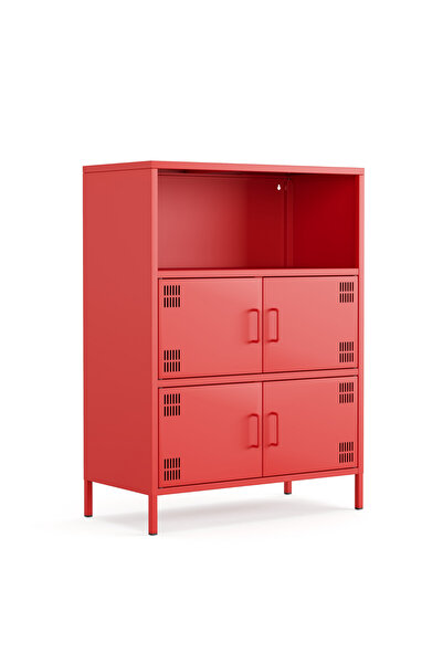 Furni24 Pera Metal Çok Gözlü Dolap, 4 Kapaklı, Açık Raflı 80,50 x 40 x 109,50 cm