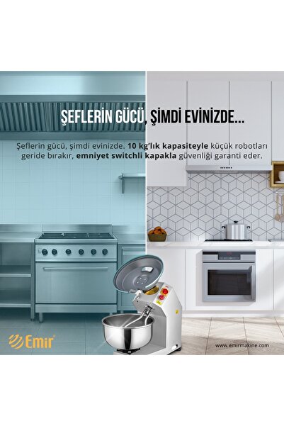 Emir Endüstriyel Mutfak EMİR 10 KG HAMUR YOĞURMA MAKİNESİ – EV TİPİ EKMEK VE PİZZA YOĞURMA ROBOTU, GÜVENLİ KAPAK ÇOCUK DOSTU