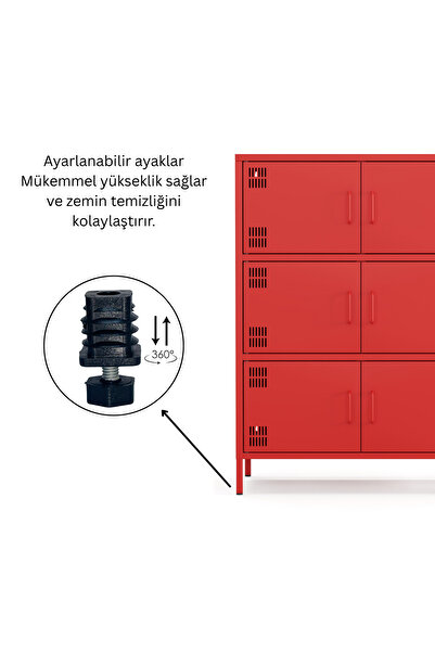 Furni24 Pera Metal Çok Gözlü Dolap, 6 Kapaklı 80,50 x 40 x 109,50 cm