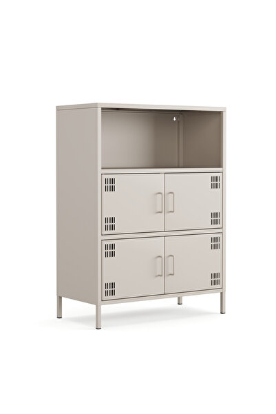 Furni24 Pera Metal Çok Gözlü Dolap, 4 Kapaklı, Açık Raflı 80,50 x 40 x 109,50 cm