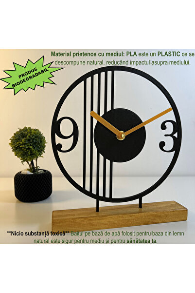 OEM Desk clock, silent, 23 cm, black, 3D printed from PLA (Bioplastic) (1010)