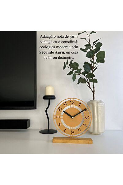 OEM Desk clock, silent, 22.5 cm, gold, 3D printed from PLA (Bioplastic) (1008)