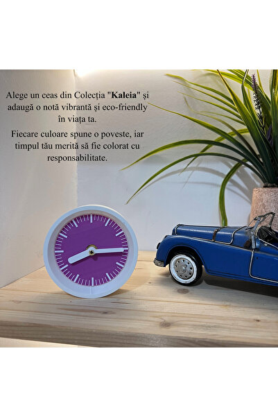 OEM Kaleia Desk Clock, SILENT Mechanism, -friendly, White / Purple, Diameter 11cm, 3D Printed (1024)