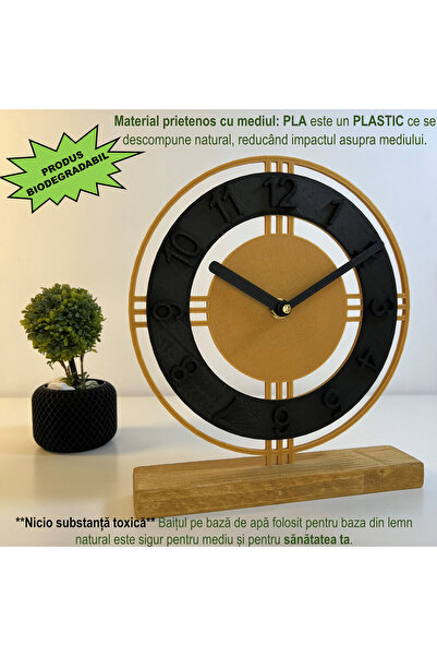 OEM Desk clock, silent, 22.5 cm, Gold/Black, 3D printed from PLA (Bioplastic) (1011)