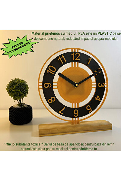 OEM Desk clock, silent, 22.5 cm, gold/black, 3D printed from PLA (Bioplastic) (1012)
