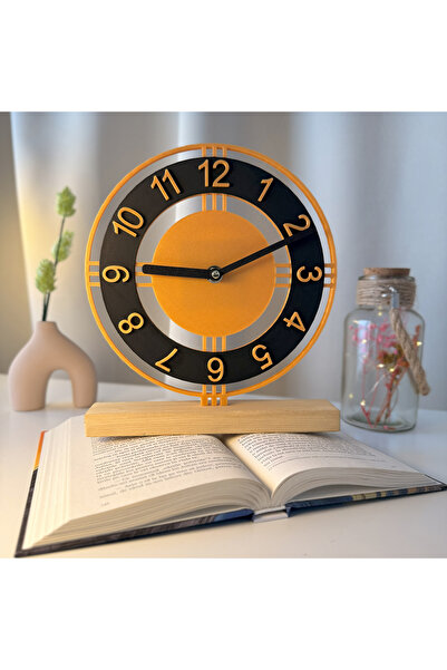 OEM Desk clock, silent, 22.5 cm, gold/black, 3D printed from PLA (Bioplastic) (1012)