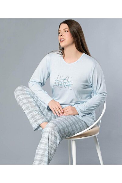 Alperi BÜYÜK BEDEN BATTAL UZUN KOL MEVSİMLİK PİJAMA TAKIMI VİSKON B790-35