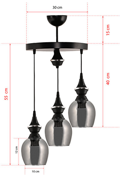 Genel Markalar Üçlü Pera Sarkıt Avize Füme Camlı, şık ve modern tasarım