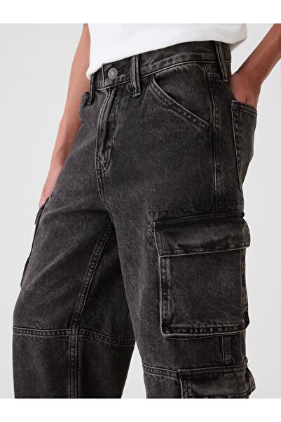 GAP Erkek Çocuk Siyah Double Kargo Baggy Jean Pantolon