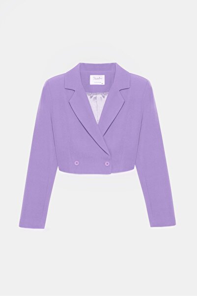 Saade سترة نسائية قصيرة منسوجة بقصة عادية وياقة مزدوجة - أنيقة ورياضية