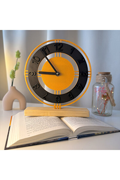 OEM Desk clock, silent, 22.5 cm, Gold/Black, 3D printed from PLA (Bioplastic) (1011)