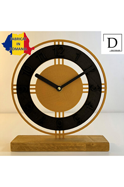 OEM Desk clock, silent, 22.5 cm, Gold/Black, 3D printed from PLA (Bioplastic) (1011)