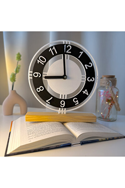 OEM Desk clock, silent, 22.5 cm, black/white, 3D printed from PLA (Bioplastic) (1015)