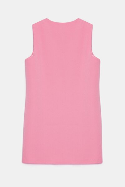 Saade Pink Women's V-Neck Agraf Closure Comfortable Cut Pocketed Woven Long Vest