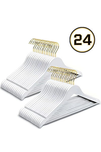 Hausgarten 24 τμχ - Ξύλινη όψη Πλαστική κρεμάστρα με λευκόχρυσο γάντζο Κρεμάστρα πουκάμισων ρούχων
