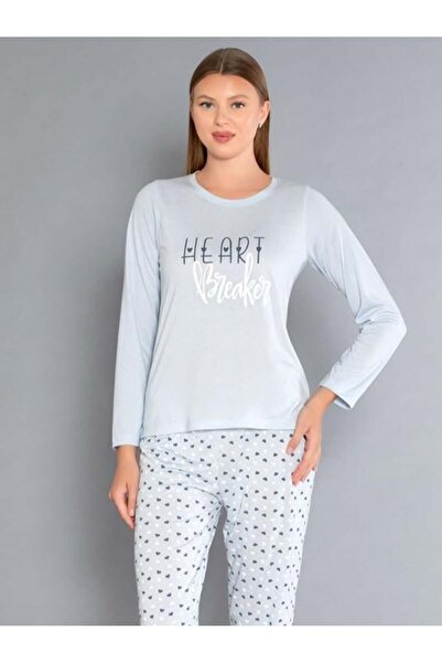 Poppy Long Sleeve Crew Neck Pajama Set - Summer Heart Pattern Soft Milan Fabr...