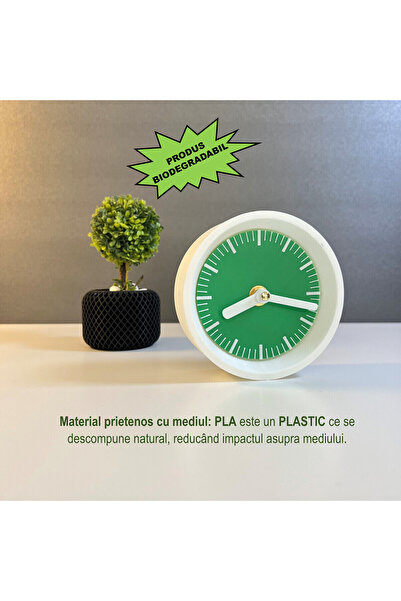 OEM Desk clock, silent, 11 cm, green/white, 3D printed from PLA (Bioplastic) (1027)