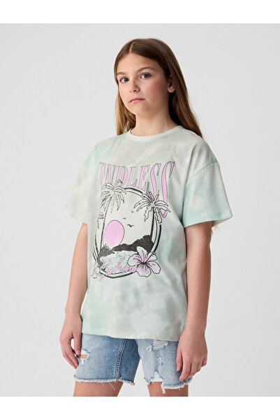 GAP Kız Çocuk Yeşil Batik Desenli T-Shirt