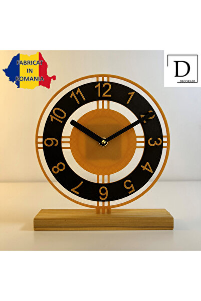 OEM Desk clock, silent, 22.5 cm, gold/black, 3D printed from PLA (Bioplastic) (1012)