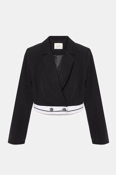 Saade Jachetă crop blazer neagră pentru femei, cu croială normală, cu închide...