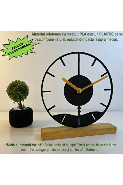 OEM Desk clock, silent, 21.5 cm, black, 3D printed from PLA (Bioplastic) (1002)
