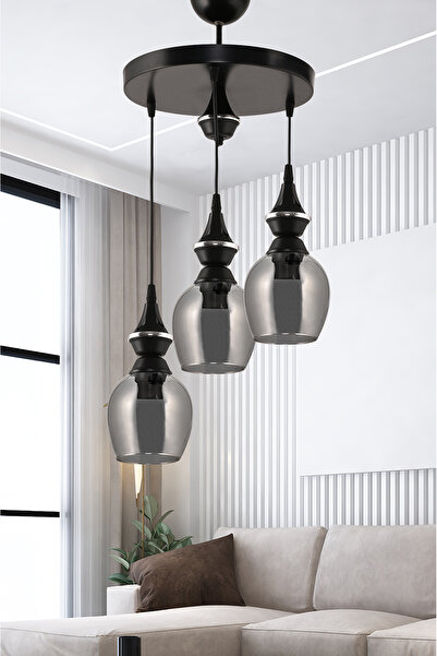 Genel Markalar Üçlü Pera Sarkıt Avize Füme Camlı, şık ve modern tasarım