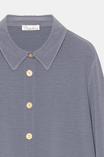 Saade Anthracite Women's Shirt Collar Wooden Buttoned Collage Elastic Aerobin Woven Tunic - Regular Fit