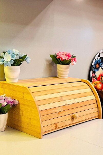 MAKRİ HOME Doğal Bambu DEMONTE Ekmeklik, Ekmek Kutusu, Kayar Kapaklı, Geniş Hacimli