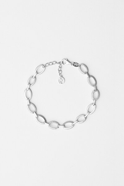 So CHIC... Klasik 18 Ayar Beyaz Altın Kaplama 20 Cm Gümüş Zincir Bileklik