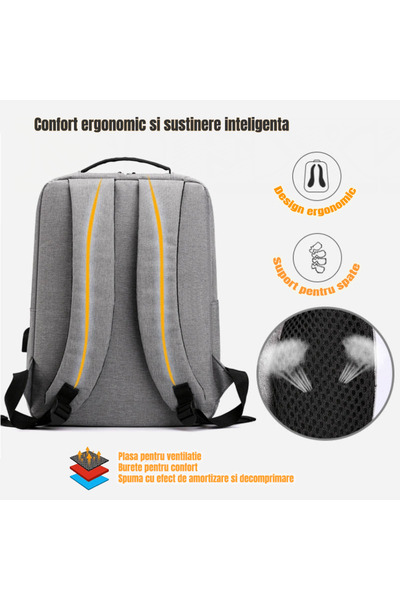 OEM Multifunctional laptop backpack with USB port, waterproof, unisex, gray, 15.6 inch, 42x30x12 cm