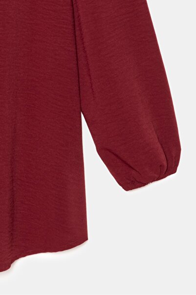 Saade Burgundy Women's Shirt Collar Wooden Buttoned Collage Elastic Aerobin Woven Tunic - Regular Fit