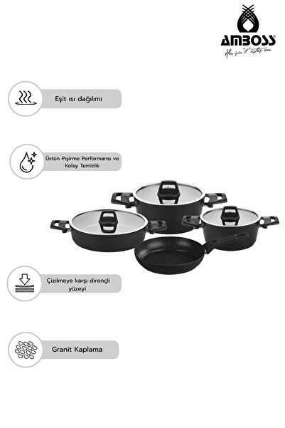 Amboss Bead 27 Parça Döküm Granit Tencere ve Paslanmaz Çelik Çatal Bıçak Kaşık Takımı