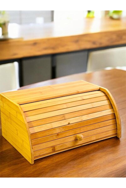 MAKRİ HOME Doğal Bambu DEMONTE Ekmeklik, Ekmek Kutusu, Kayar Kapaklı, Geniş Hacimli