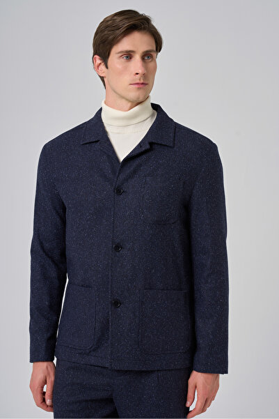 Morven Erkek Lacivert Yünlü Berberi Yaka Torba Cepli Gömlek