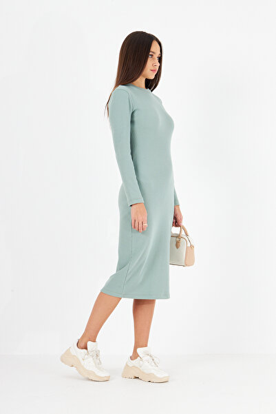 ESPİNA Kadın Yarım Boğazlı Bodycon Uzun Kollu Örme Kaşkorse Elbise - Mint