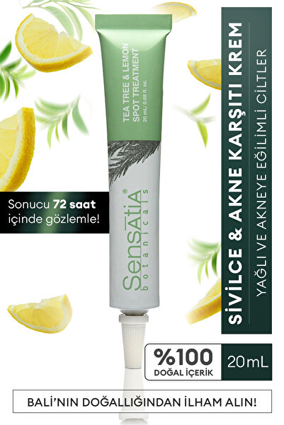 Sensatia Botanicals Yağlı Ciltler için Akne Karşıtı Doğal Krem 20ml - Çay Ağacı, Limon, Nane Yaprağı - Tea Tree & Lemon