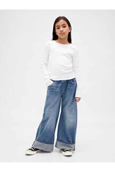 GAP Kız Çocuk Mavi Low Rise Easy Wide-Leg Baggy Jean