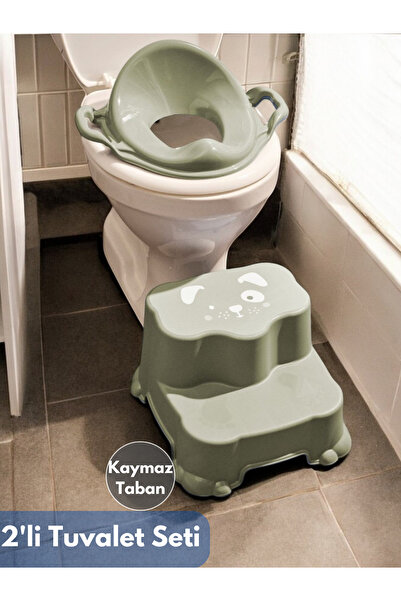 PONÇİK STORE Çocuk Bebek Ilk Tuvalet Eğitimi Kaydırmaz 2 Katlı Tabure Basamak Ve Kulplu Klozet Adaptörü