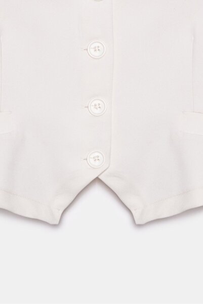 Saade Ecru Women's Pocket and Piping Detailed U-Neck Buttoned Woven Vest - Unlined