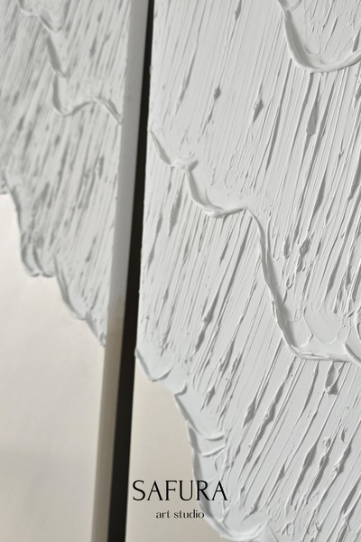 Safura Art Studio Dokulu Tablo – El Yapımı 3 Boyutlu Alçı Minimalist Doku, Modern İskandinav Kabartmalı (Dalga No:1)