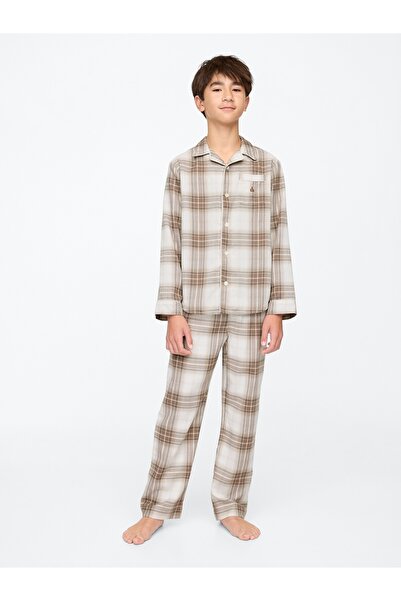 GAP Erkek Çocuk Çok Renkli Geri Dönüştürülmüş Desenli Flannel Pijama Takımı