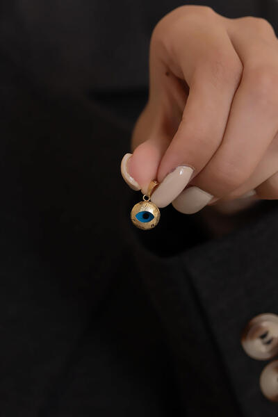 Bayar Gold 14 Ayar Altın Tırtıklı Çekik Göz Mavi Kolye Ucu